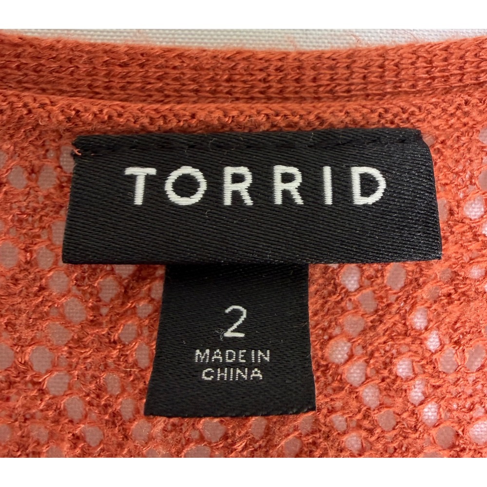 Torrid Womens Terracotta Orange Pointelle Knit Open Front Duster Cardigan 2 2X - Picture 3 of 7
